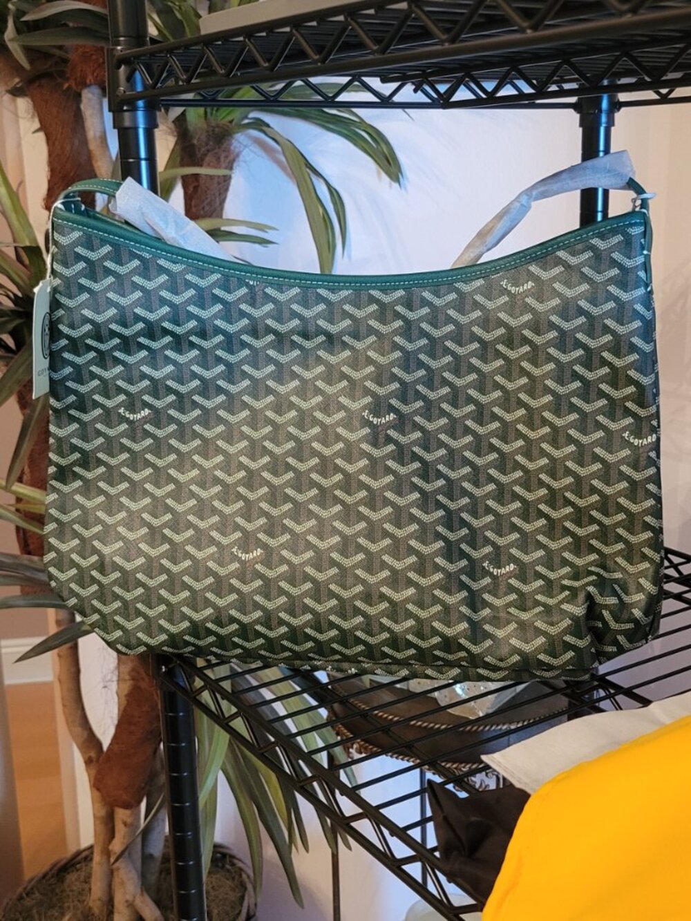 **Wow! Bright green with green leather trim shoulder tote. No brand.